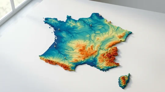 Carte de France stylisée montrant les variations de tarifs d'assurance automobile avec des gradients de couleur selon les zones géographiques