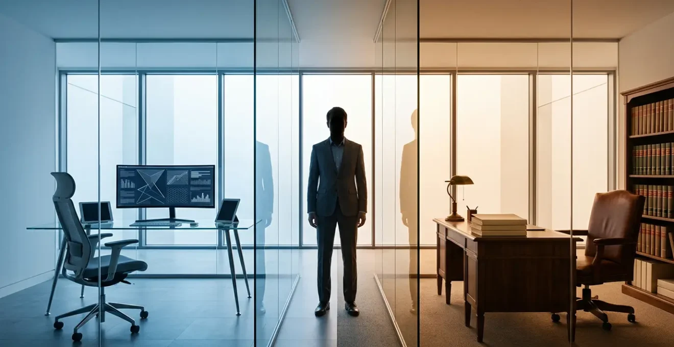 Croisement entre environnements de travail digital et physique dans l'assurance montrant les opportunités de carrière