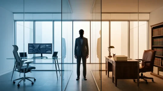 Croisement entre environnements de travail digital et physique dans l'assurance montrant les opportunités de carrière