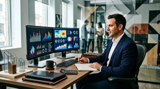 Analyse de données de rétention clients sur écran d'ordinateur avec graphiques et tableaux de bord