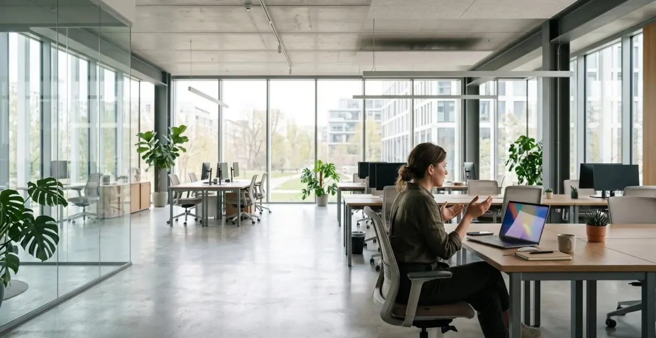 Employé utilisant un service de téléconsultation depuis son bureau