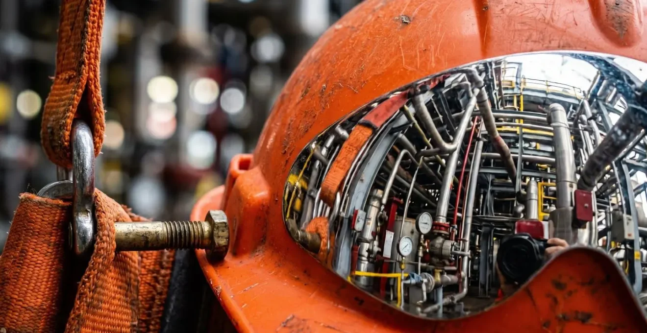 Ingénieur inspectant une installation industrielle complexe avec équipements de sécurité